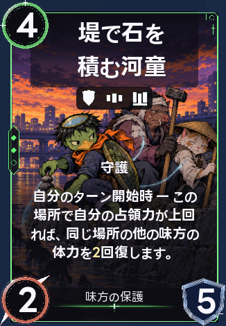 堤で石を積む河童