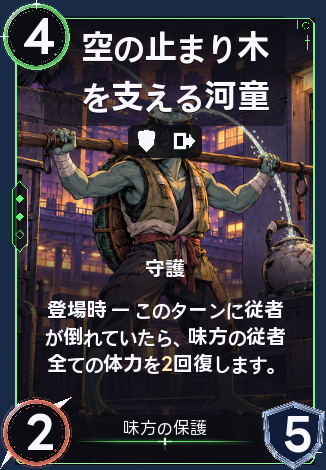 空の止まり木を支える河童